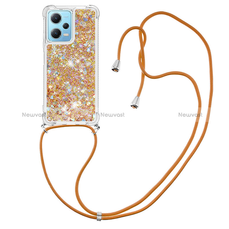 Silicone Candy Rubber TPU Bling-Bling Soft Case Cover with Lanyard Strap YB3 for Xiaomi Redmi Note 12 5G
