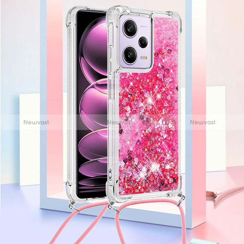 Silicone Candy Rubber TPU Bling-Bling Soft Case Cover with Lanyard Strap YB3 for Xiaomi Redmi Note 12 Pro 5G
