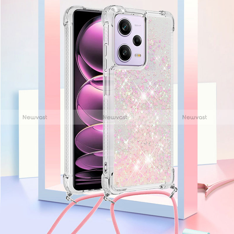 Silicone Candy Rubber TPU Bling-Bling Soft Case Cover with Lanyard Strap YB3 for Xiaomi Redmi Note 12 Pro 5G