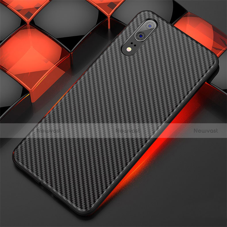 Silicone Candy Rubber TPU Line Soft Case Cover for Huawei P20 Black