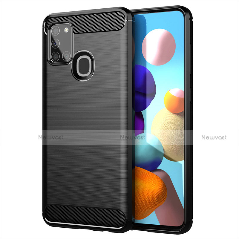 Silicone Candy Rubber TPU Line Soft Case Cover for Samsung Galaxy A21s Black
