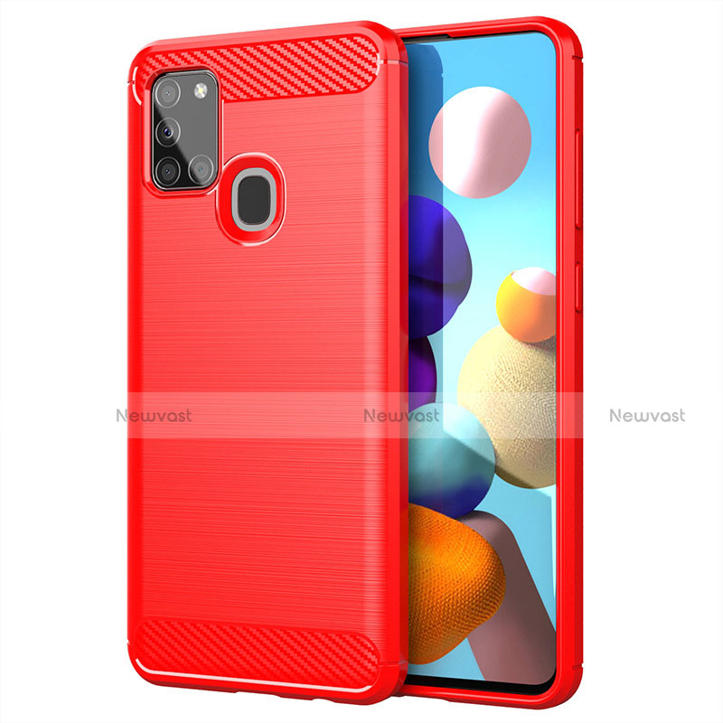 Silicone Candy Rubber TPU Line Soft Case Cover for Samsung Galaxy A21s Red
