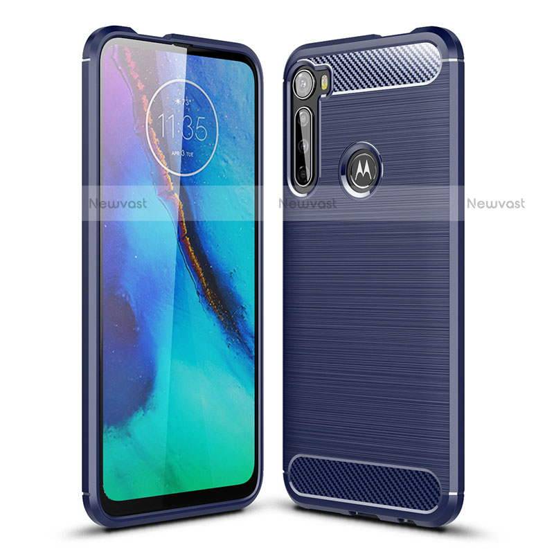 Silicone Candy Rubber TPU Line Soft Case Cover S01 for Motorola Moto One Fusion Plus Blue