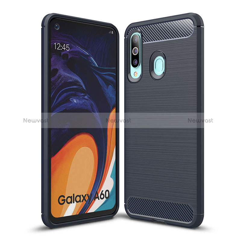 Silicone Candy Rubber TPU Line Soft Case Cover WL1 for Samsung Galaxy A60 Blue