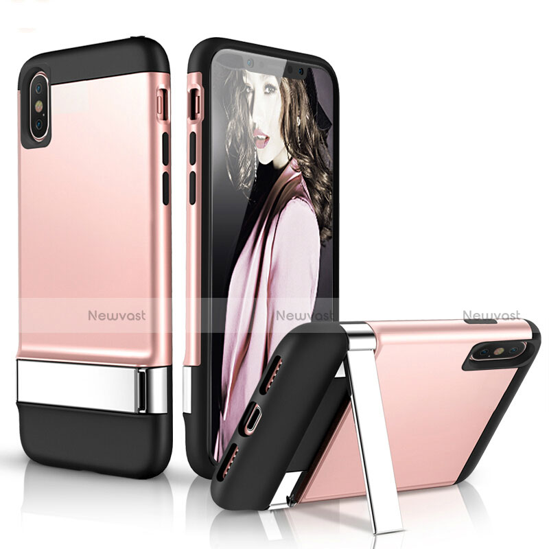 Silicone Candy Rubber TPU Soft Case with Stand for Apple iPhone X Rose Gold