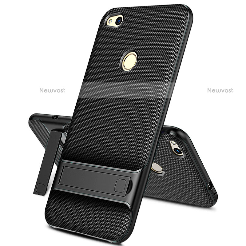 Silicone Candy Rubber TPU Soft Case with Stand for Huawei Honor 8 Lite Black