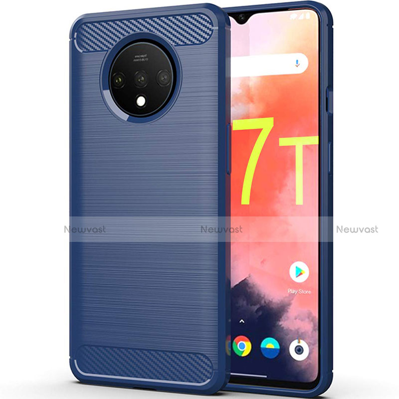Silicone Candy Rubber TPU Twill Soft Case B02 for OnePlus 7T Blue