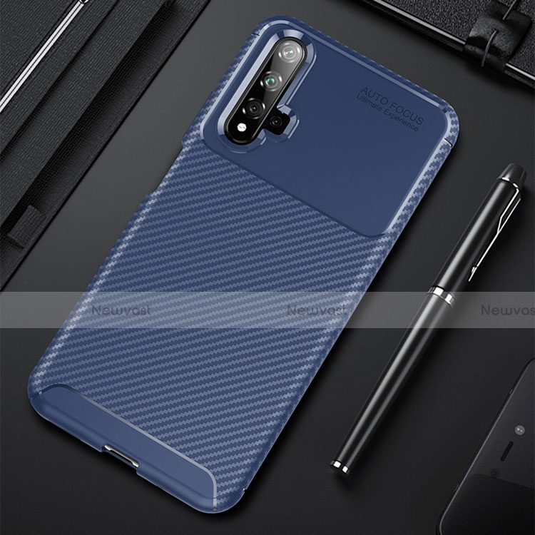 Silicone Candy Rubber TPU Twill Soft Case Cover for Huawei Honor 20 Blue