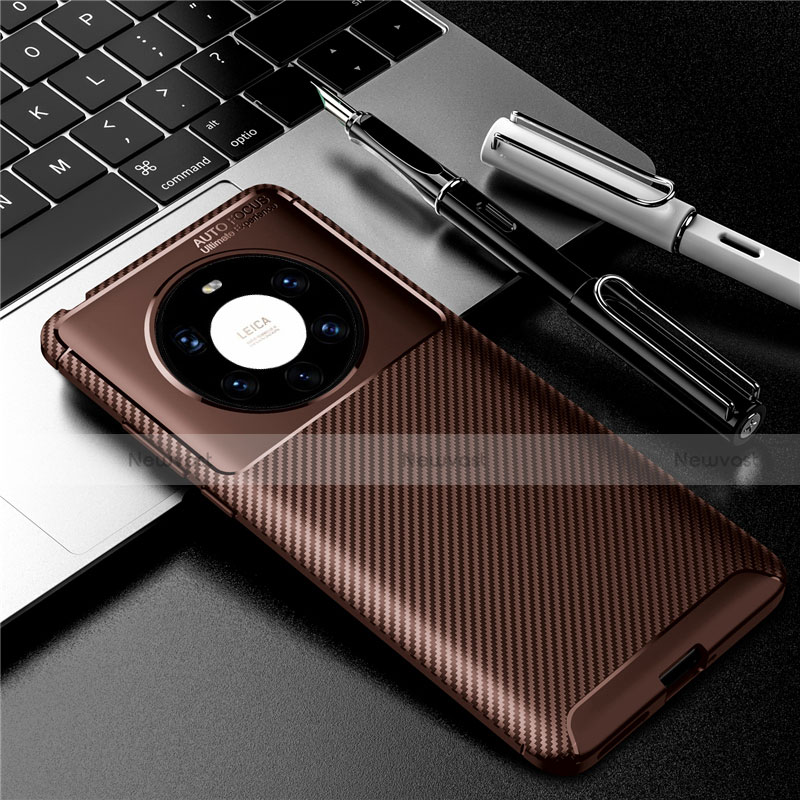 Silicone Candy Rubber TPU Twill Soft Case Cover for Huawei Mate 40 Pro+ Plus Brown