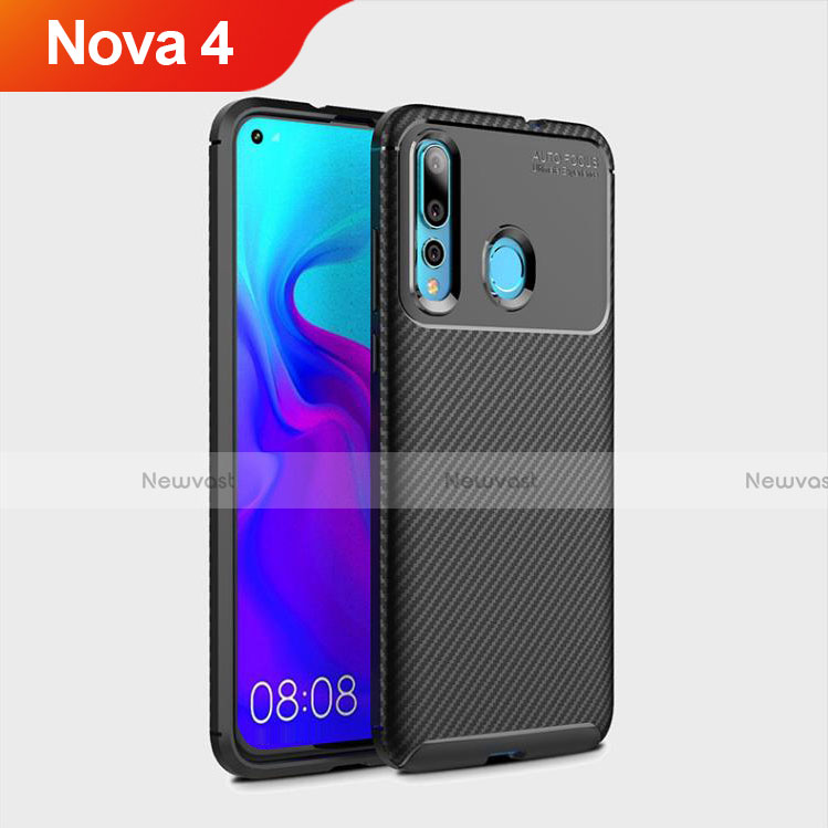 Silicone Candy Rubber TPU Twill Soft Case Cover for Huawei Nova 4 Black