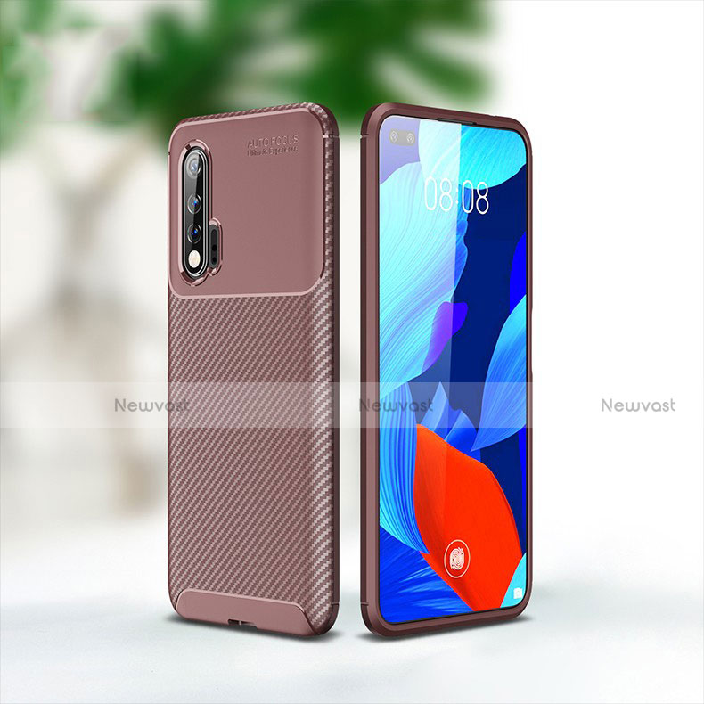 Silicone Candy Rubber TPU Twill Soft Case Cover for Huawei Nova 6 Brown