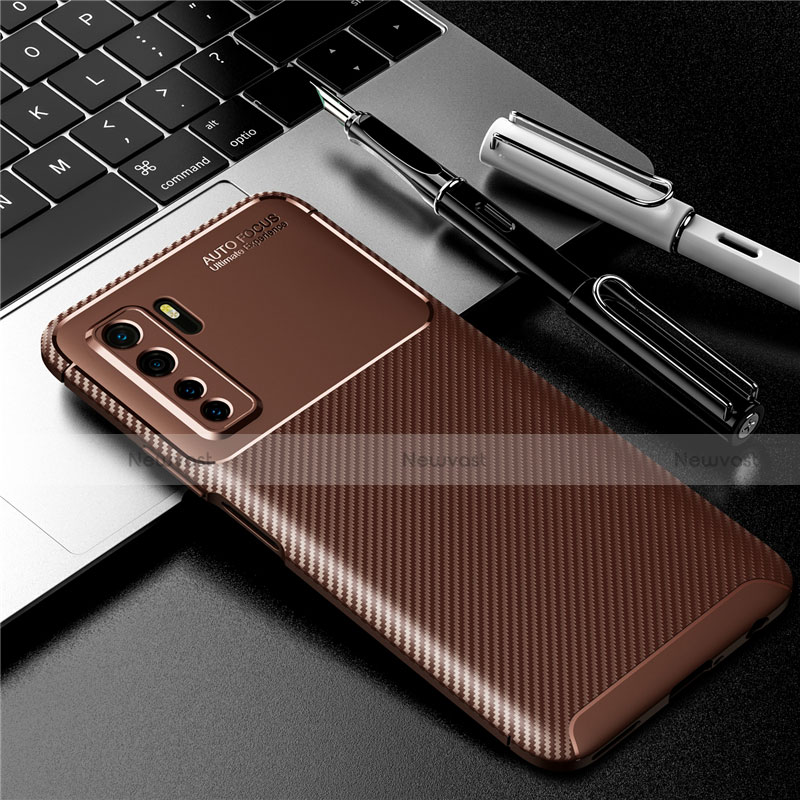 Silicone Candy Rubber TPU Twill Soft Case Cover for Huawei Nova 7 SE 5G Brown