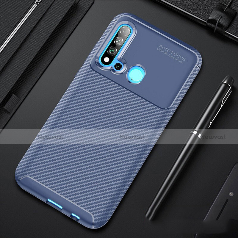 Silicone Candy Rubber TPU Twill Soft Case Cover for Huawei P20 Lite (2019) Blue