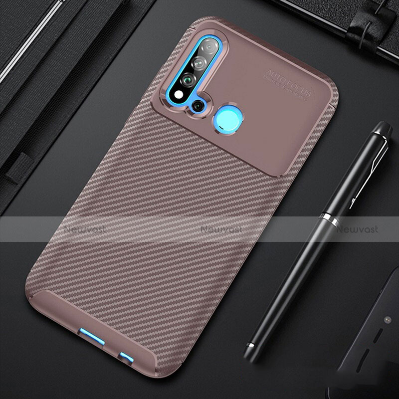 Silicone Candy Rubber TPU Twill Soft Case Cover for Huawei P20 Lite (2019) Brown