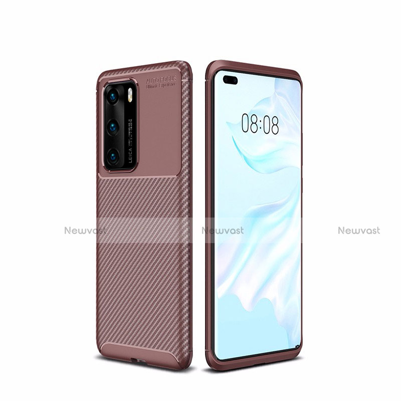 Silicone Candy Rubber TPU Twill Soft Case Cover for Huawei P40 Brown