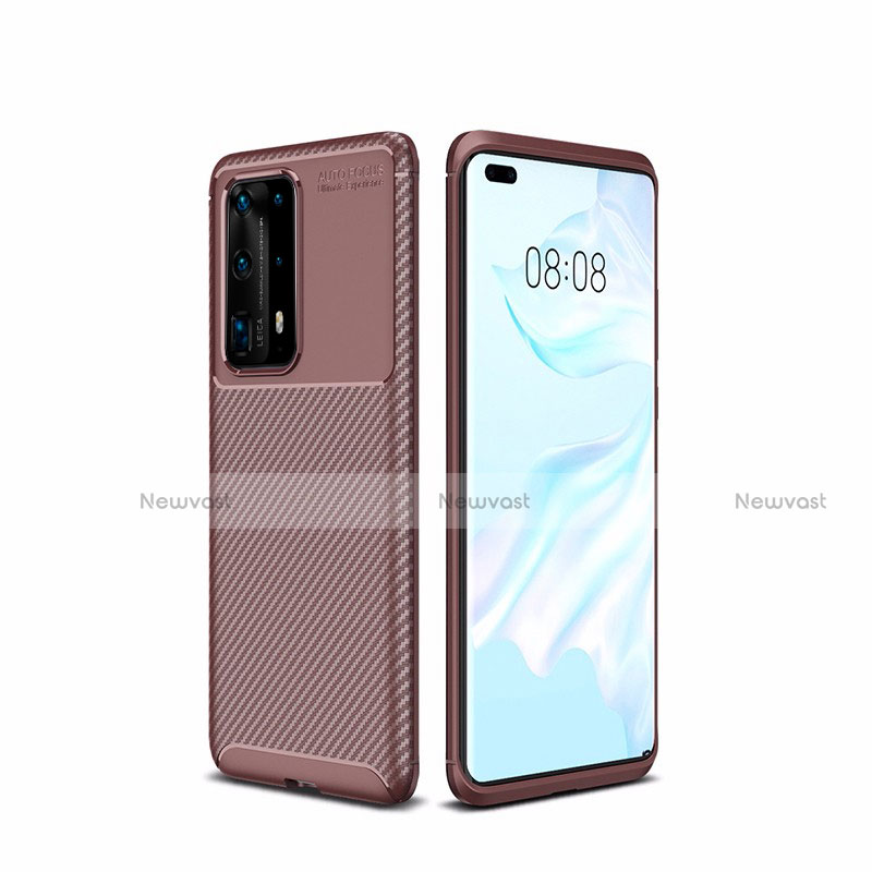 Silicone Candy Rubber TPU Twill Soft Case Cover for Huawei P40 Pro+ Plus Brown