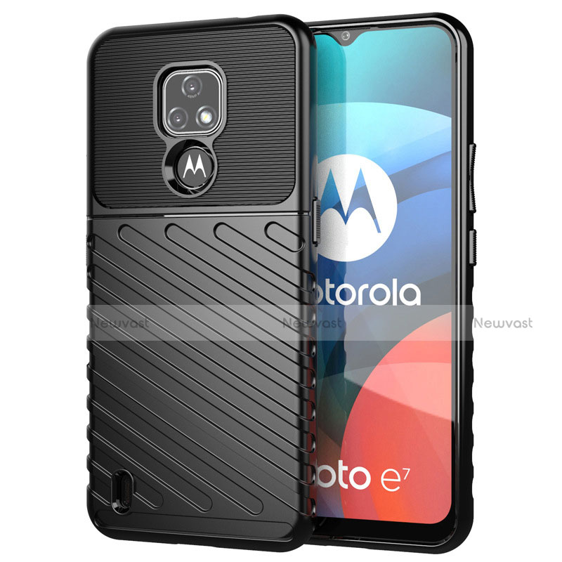 Silicone Candy Rubber TPU Twill Soft Case Cover for Motorola Moto E7 (2020) Black