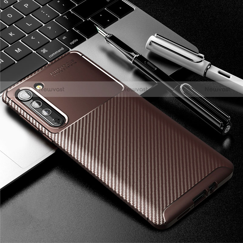 Silicone Candy Rubber TPU Twill Soft Case Cover for Motorola Moto Edge Brown