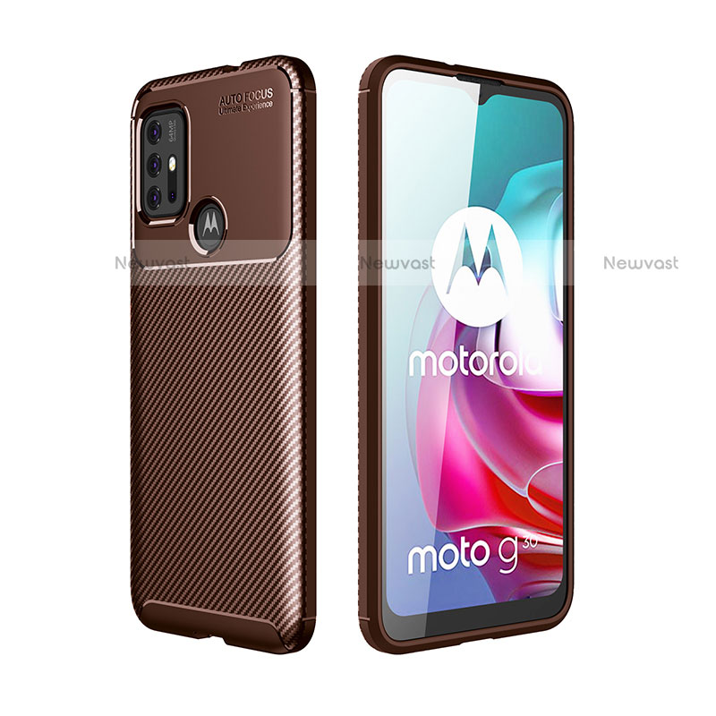 Silicone Candy Rubber TPU Twill Soft Case Cover for Motorola Moto G10 Brown