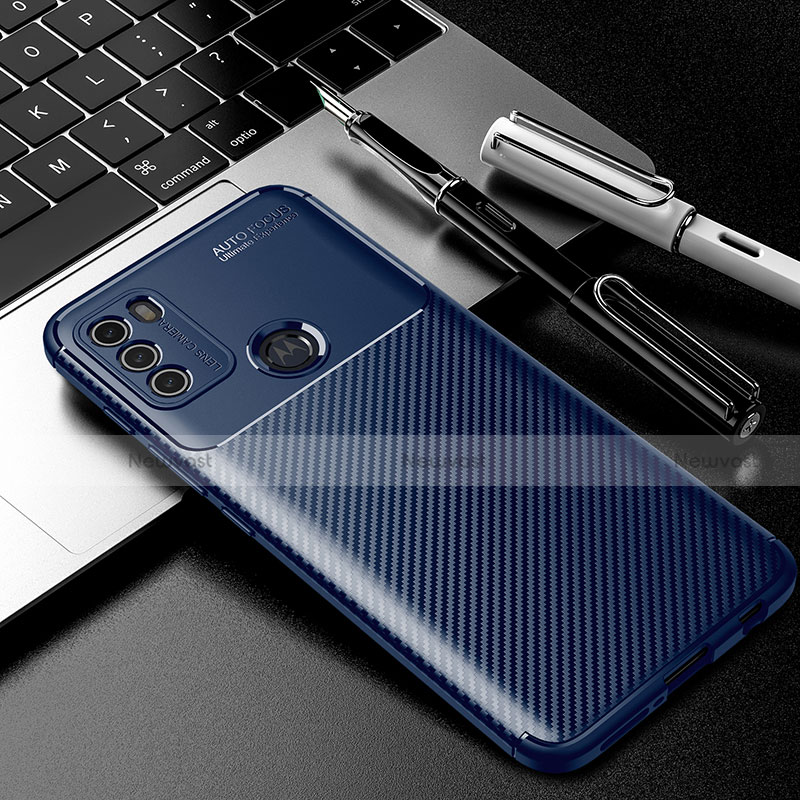 Silicone Candy Rubber TPU Twill Soft Case Cover for Motorola Moto G50 Blue