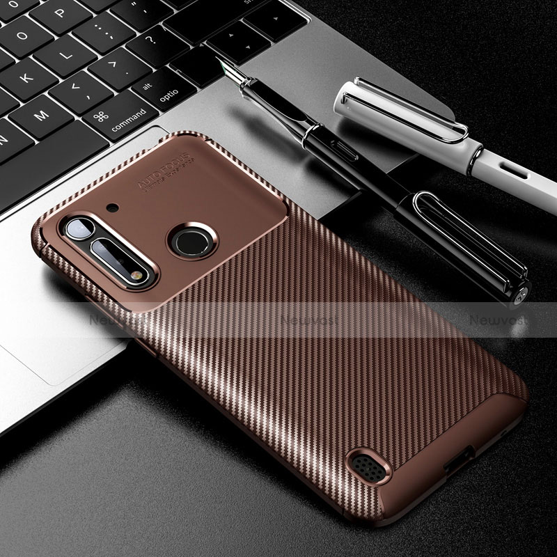 Silicone Candy Rubber TPU Twill Soft Case Cover for Motorola Moto G8 Power Lite Brown