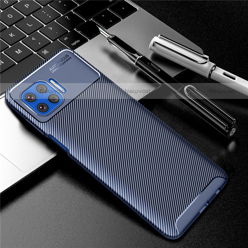 Silicone Candy Rubber TPU Twill Soft Case Cover for Motorola Moto One 5G Blue