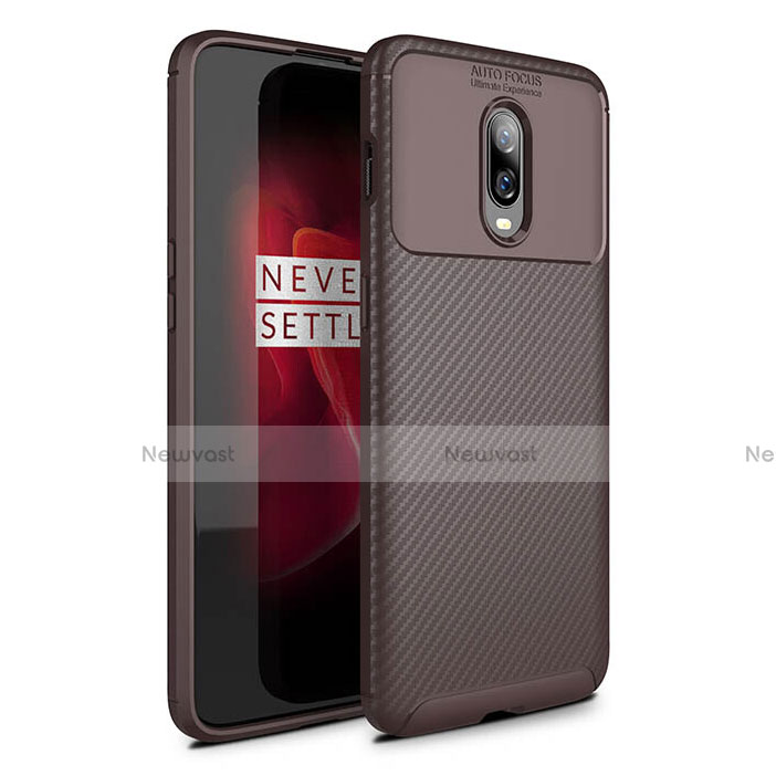 Silicone Candy Rubber TPU Twill Soft Case Cover for OnePlus 6 Brown