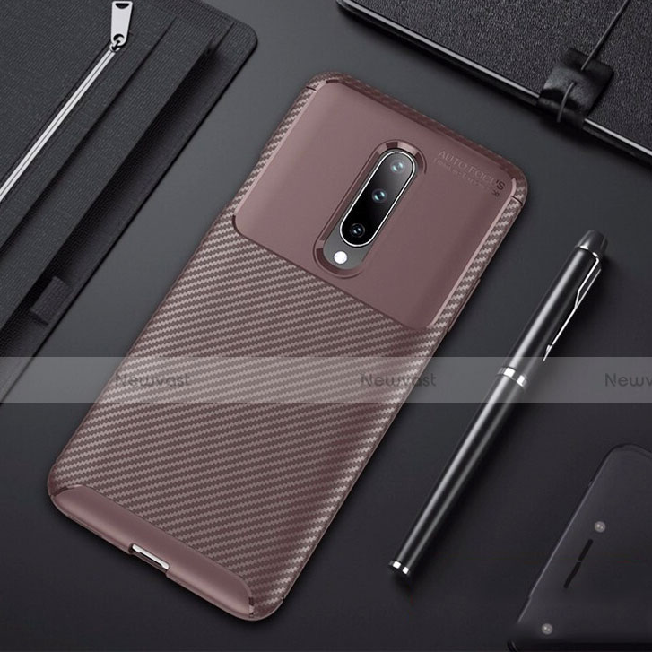 Silicone Candy Rubber TPU Twill Soft Case Cover for OnePlus 7 Pro Brown