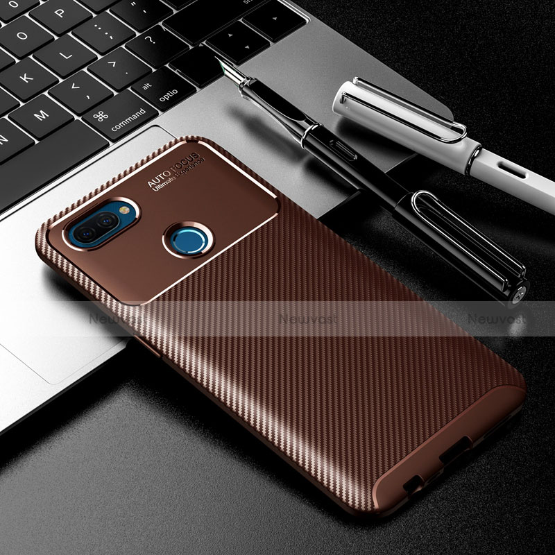 Silicone Candy Rubber TPU Twill Soft Case Cover for Oppo A12 Brown