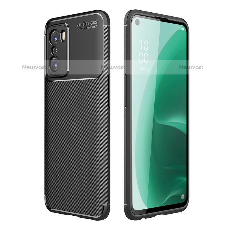 Silicone Candy Rubber TPU Twill Soft Case Cover for Oppo A55S 5G Black