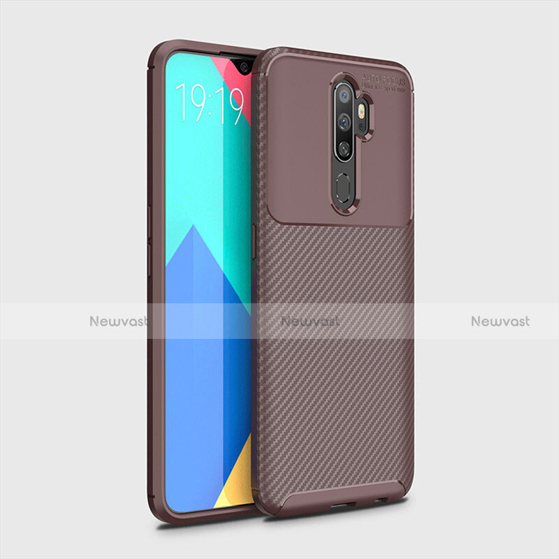 Silicone Candy Rubber TPU Twill Soft Case Cover for Oppo A9 (2020) Brown