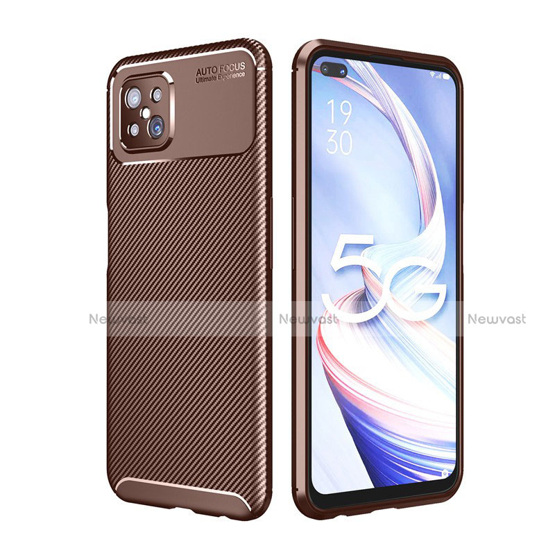 Silicone Candy Rubber TPU Twill Soft Case Cover for Oppo A92s 5G Brown