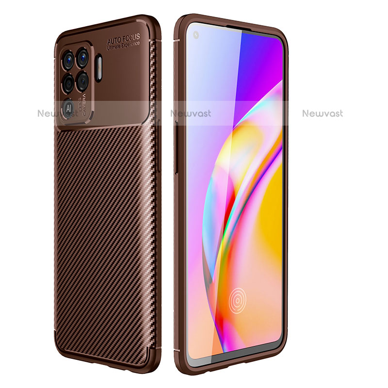 Silicone Candy Rubber TPU Twill Soft Case Cover for Oppo A94 4G Brown