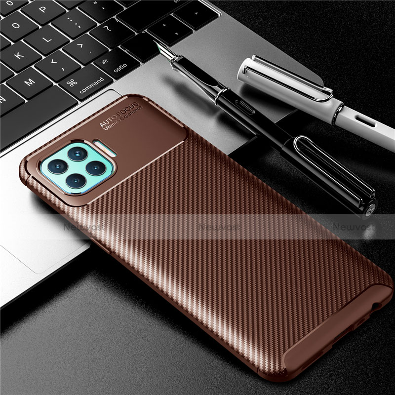 Silicone Candy Rubber TPU Twill Soft Case Cover for Oppo Reno4 F Brown