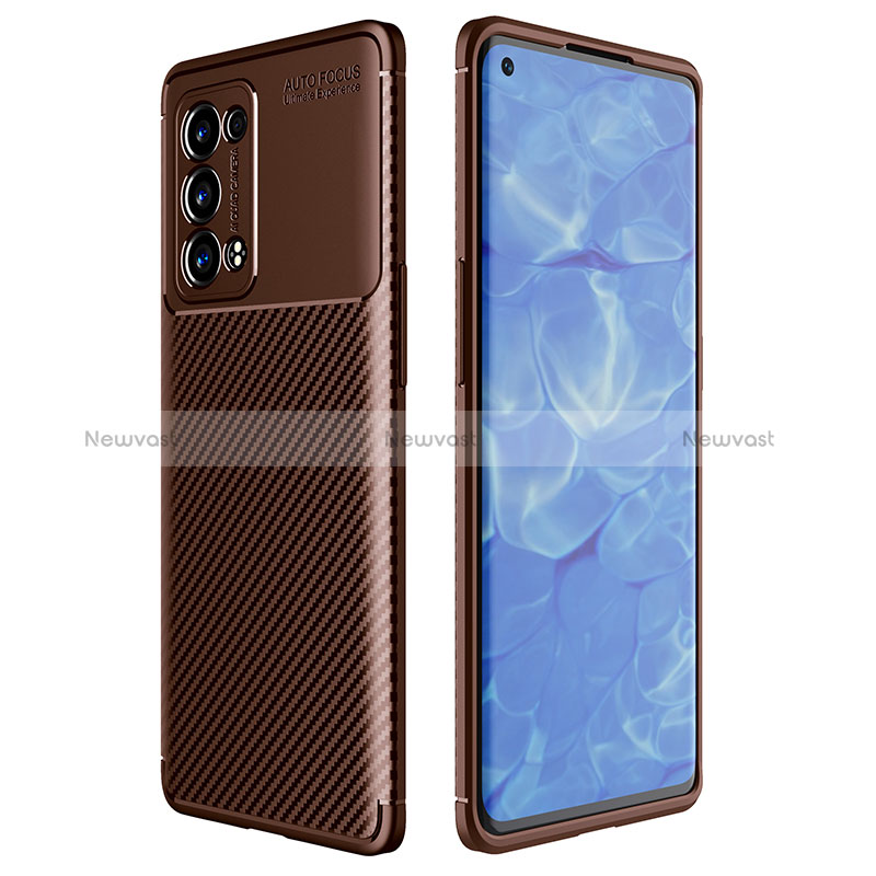 Silicone Candy Rubber TPU Twill Soft Case Cover for Oppo Reno6 Pro 5G Brown