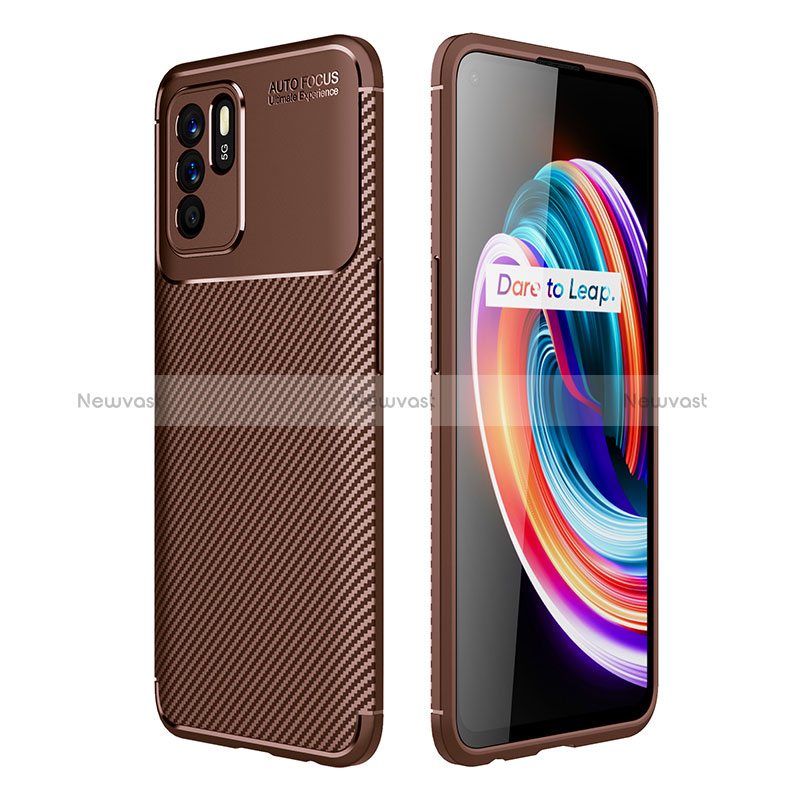 Silicone Candy Rubber TPU Twill Soft Case Cover for Oppo Reno6 Z 5G Brown