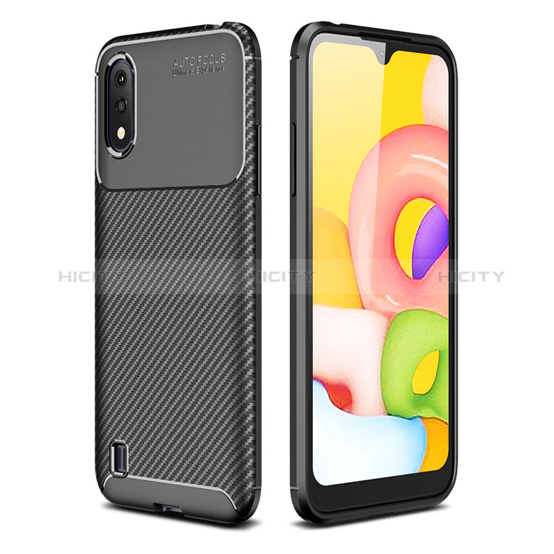 Silicone Candy Rubber TPU Twill Soft Case Cover for Samsung Galaxy A01 SM-A015 Black