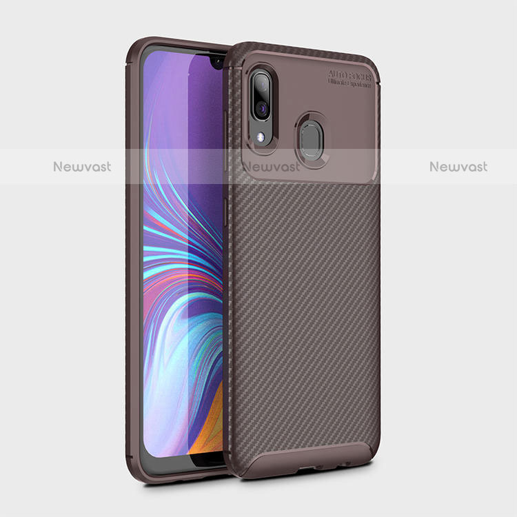 Silicone Candy Rubber TPU Twill Soft Case Cover for Samsung Galaxy A20 Brown
