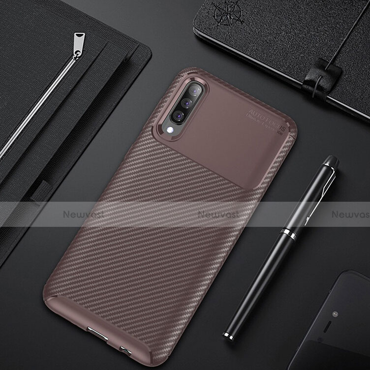 Silicone Candy Rubber TPU Twill Soft Case Cover for Samsung Galaxy A50 Brown