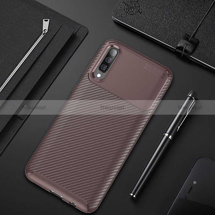 Silicone Candy Rubber TPU Twill Soft Case Cover for Samsung Galaxy A50S Brown