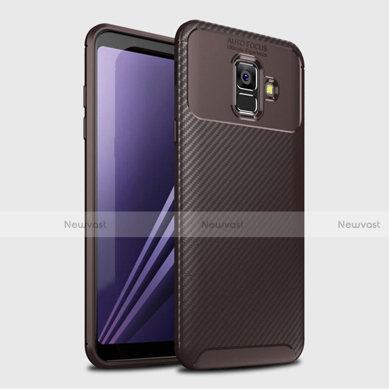 Silicone Candy Rubber TPU Twill Soft Case Cover for Samsung Galaxy A6 (2018) Brown