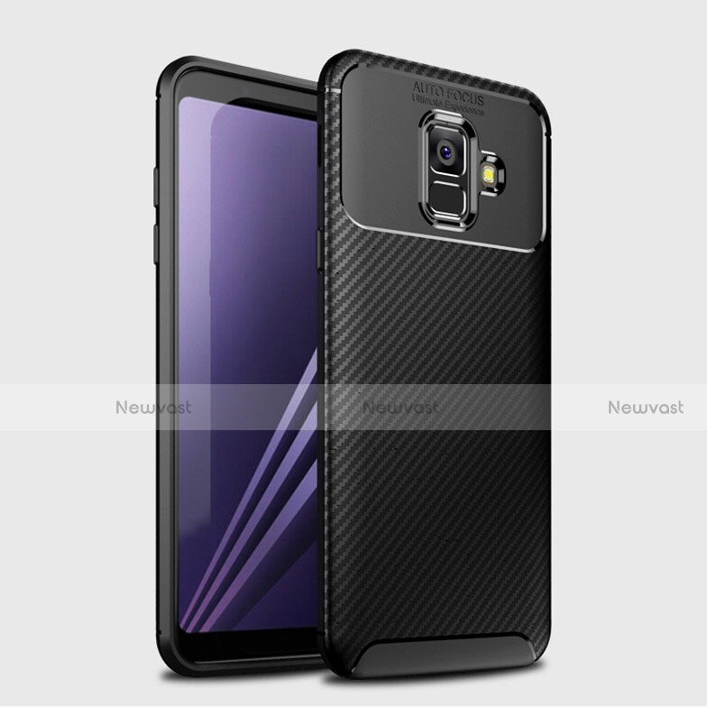 Silicone Candy Rubber TPU Twill Soft Case Cover for Samsung Galaxy A6 (2018) Dual SIM Black