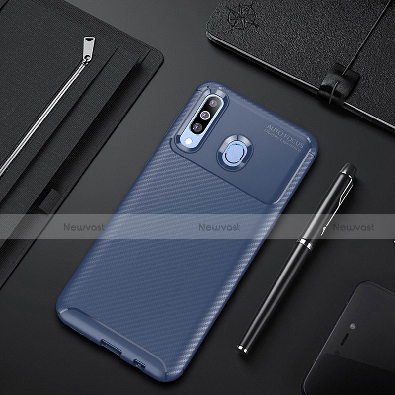 Silicone Candy Rubber TPU Twill Soft Case Cover for Samsung Galaxy A60 Blue
