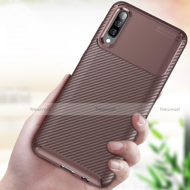 Silicone Candy Rubber TPU Twill Soft Case Cover for Samsung Galaxy A90 5G Brown