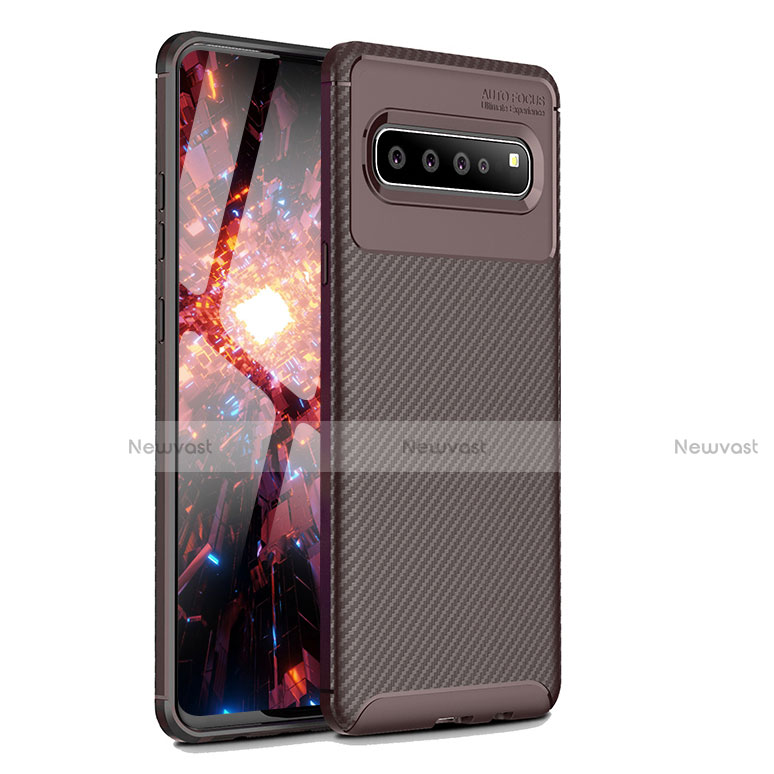 Silicone Candy Rubber TPU Twill Soft Case Cover for Samsung Galaxy S10 5G SM-G977B Brown