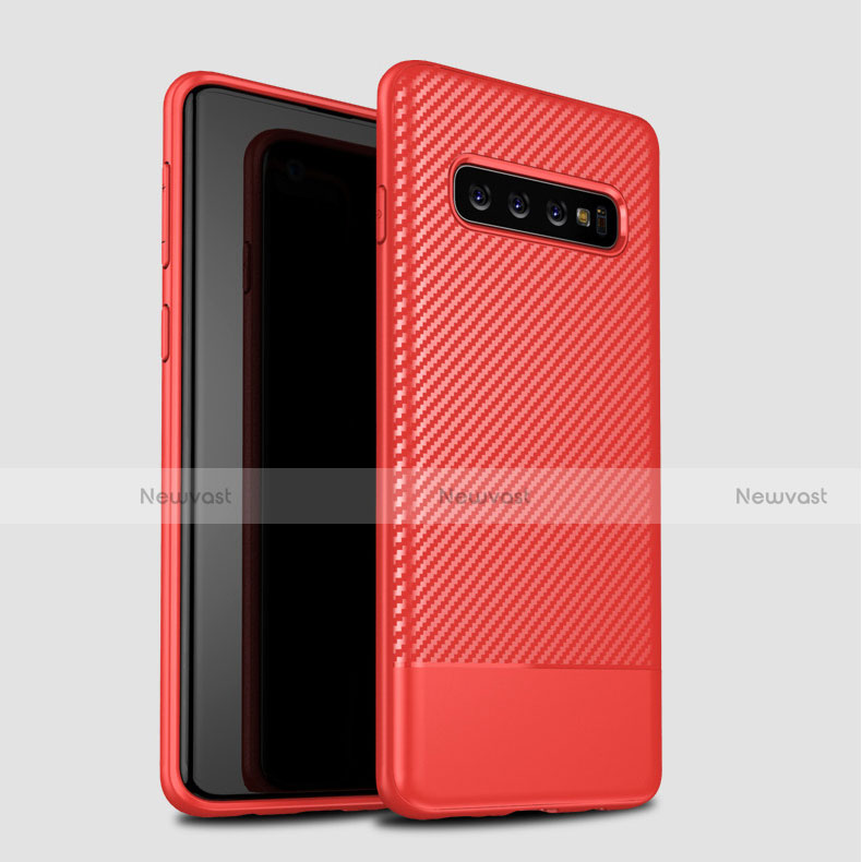 Silicone Candy Rubber TPU Twill Soft Case Cover for Samsung Galaxy S10 Red