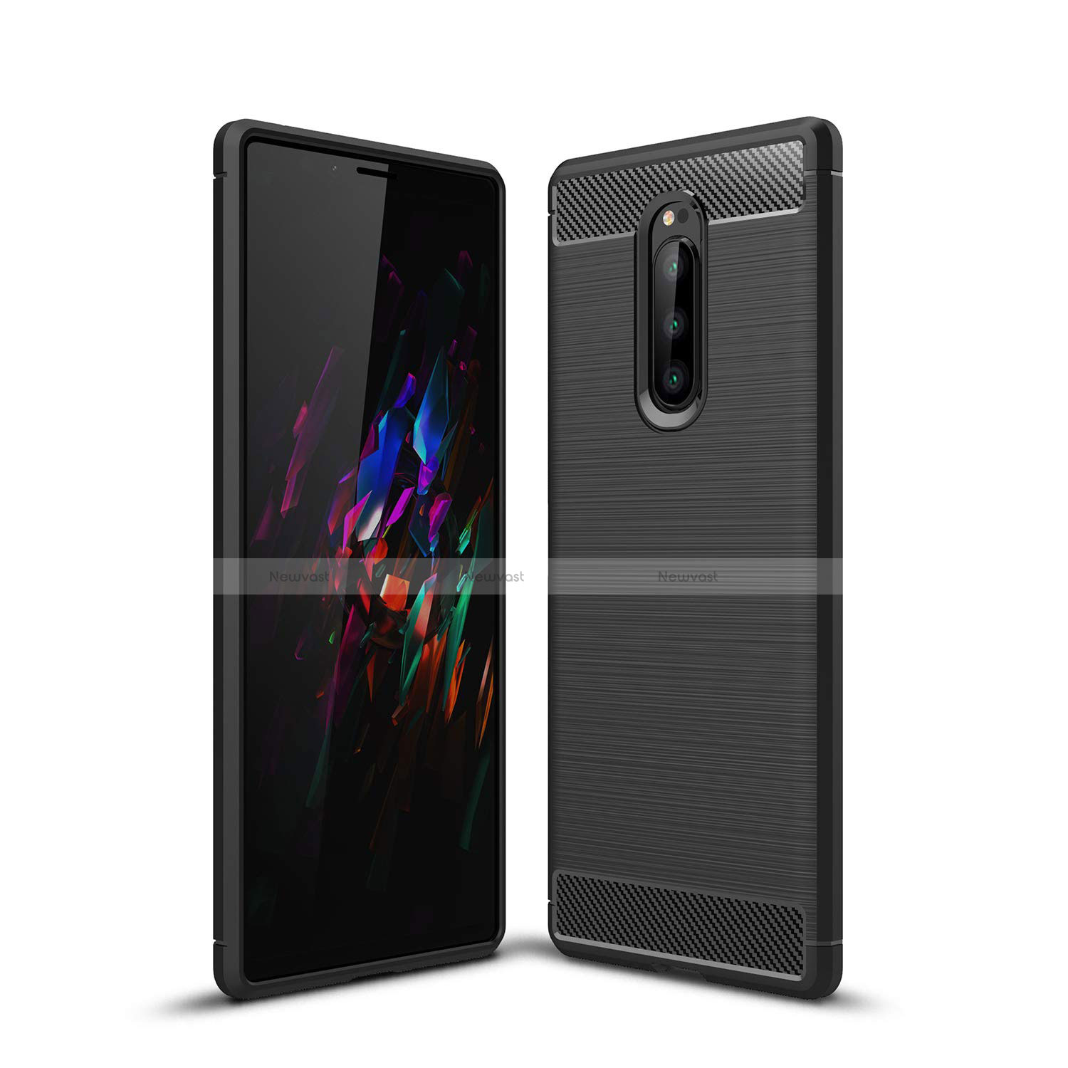 Silicone Candy Rubber TPU Twill Soft Case Cover for Sony Xperia 1 Black