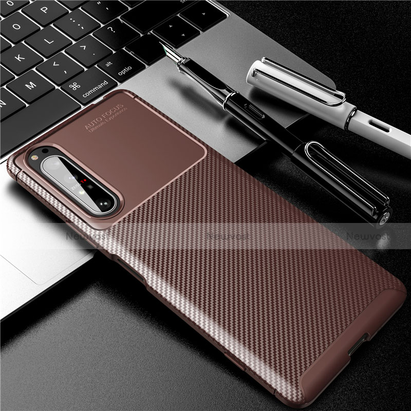 Silicone Candy Rubber TPU Twill Soft Case Cover for Sony Xperia 1 II Brown