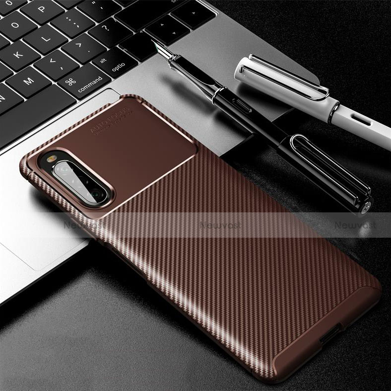 Silicone Candy Rubber TPU Twill Soft Case Cover for Sony Xperia 10 II Brown