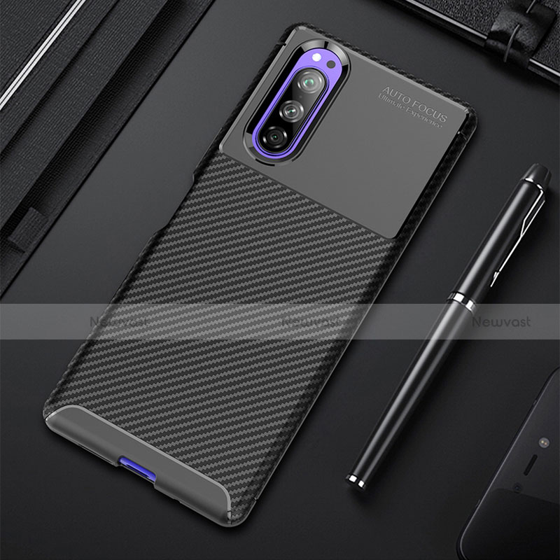 Silicone Candy Rubber TPU Twill Soft Case Cover for Sony Xperia 5 Black